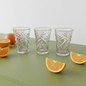 Vintage Anchor Hocking EAPC Prescut Juice Glasses-Set 3-Star Pattern-Retro-Farm